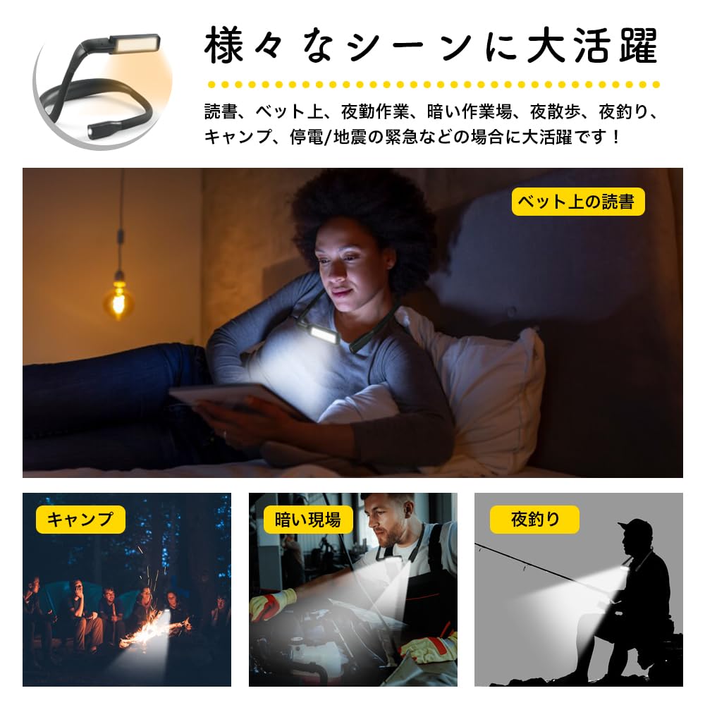 [Storage Pouch Included] LED Smart Lamp, Neck Light, Rechargeable Reading Light, Book Light, Fishing Light, Running Light, Night Walks, Type-C