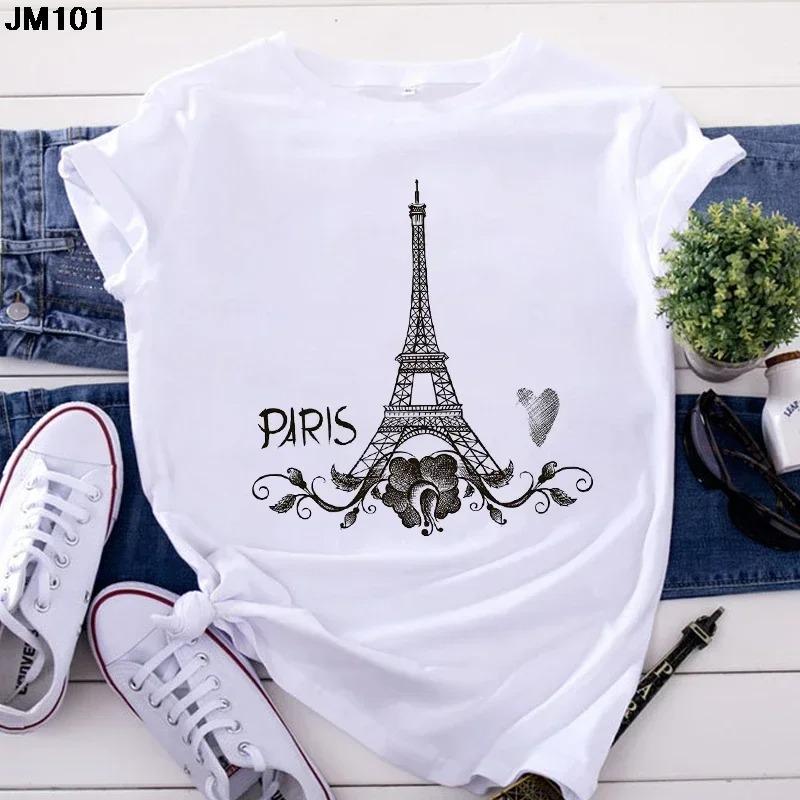 Fashion Women's Tops Tshirt Harajuku Paris Eiffel Tower Printing T Shirt Casual Streetwear Short Sleeve Female T-shirts Clothing