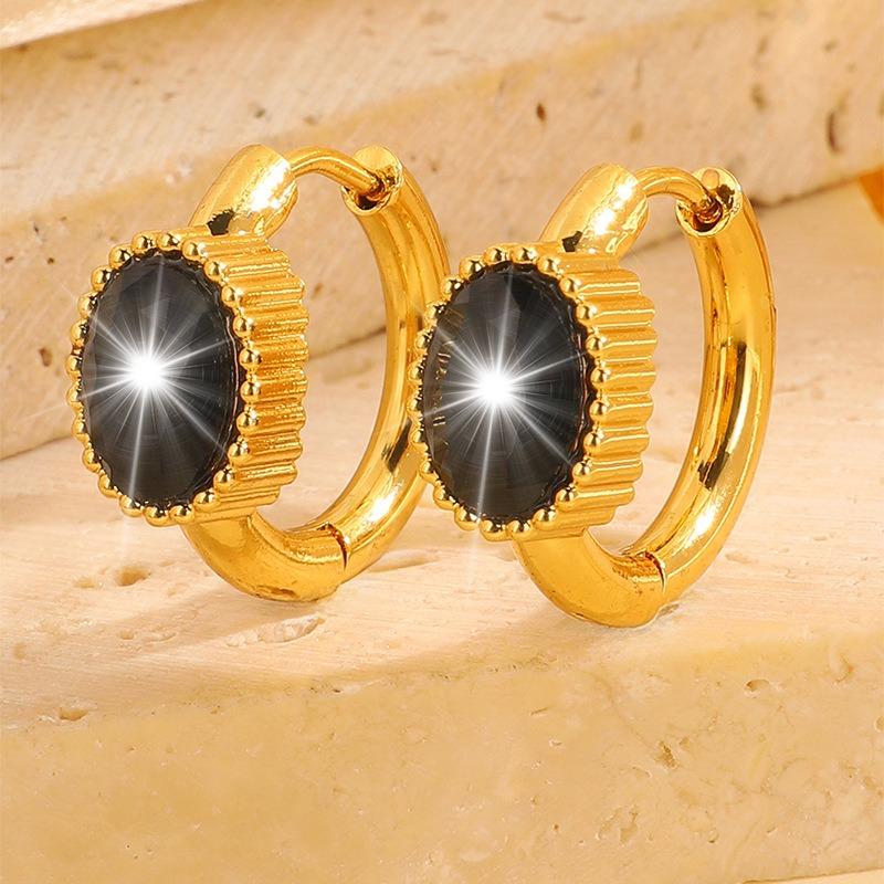 Stainless Steel Earrings, Golden Oval-shaped Ladies' Earrings, Unique and Niche-style Accessories