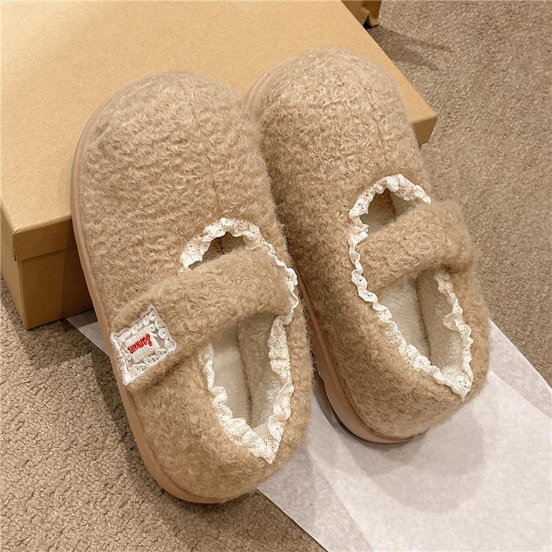 Mary Jane Baotou Cotton Slippers Women's Autumn and Winter New Thick-soled Comfortable and Versatile Home Velvet Warm Cotton Shoes
