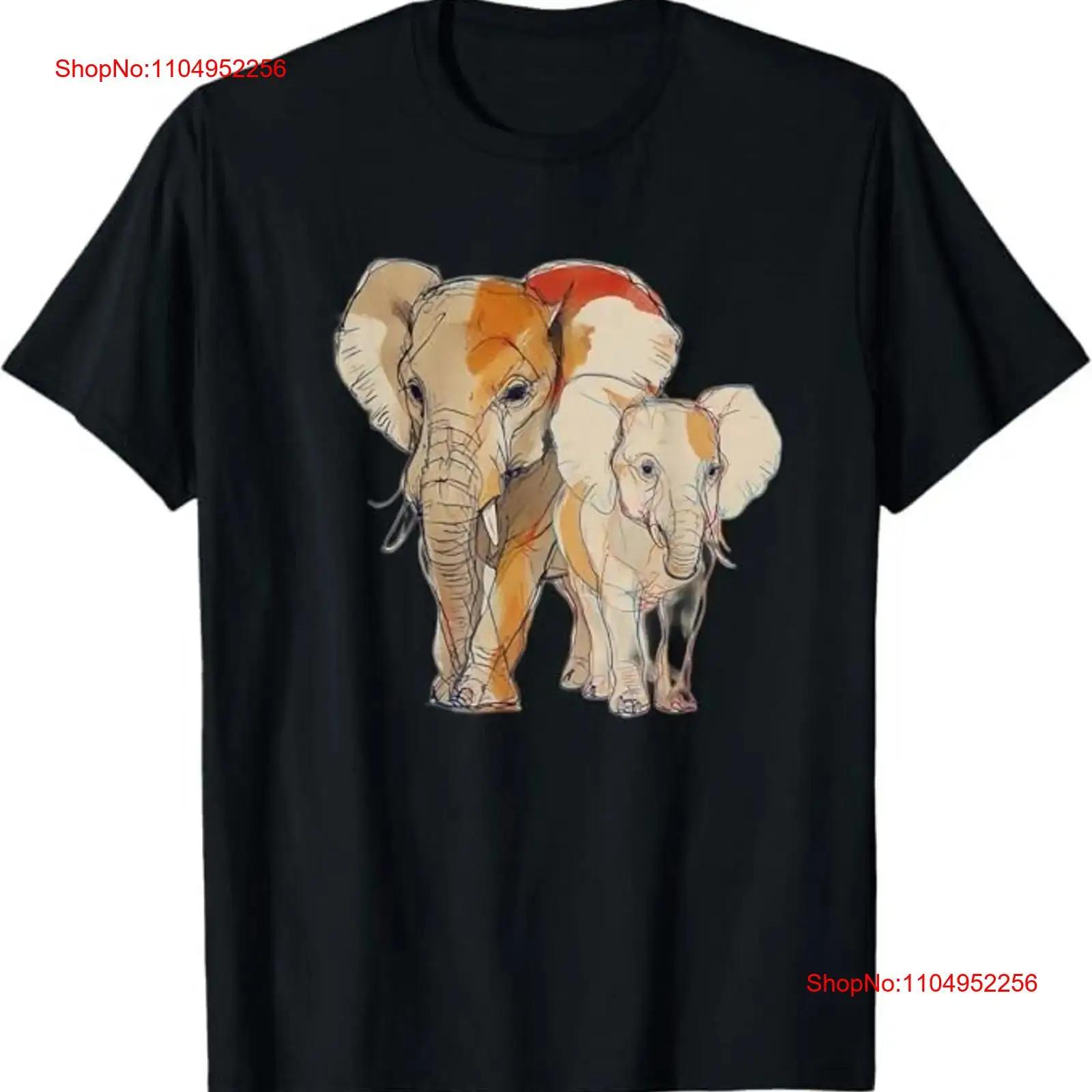 Mother and Baby Elephant Artistic Sketch T-shirt XXXL