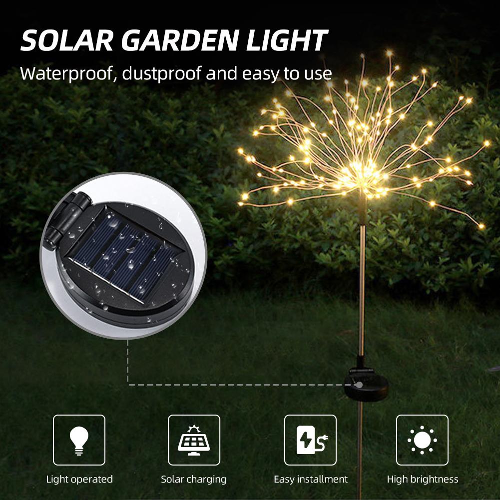 Solar Garden Light Lawn Light Firework Light Solar Powered String Light Waterproof 2 Lighting Modes