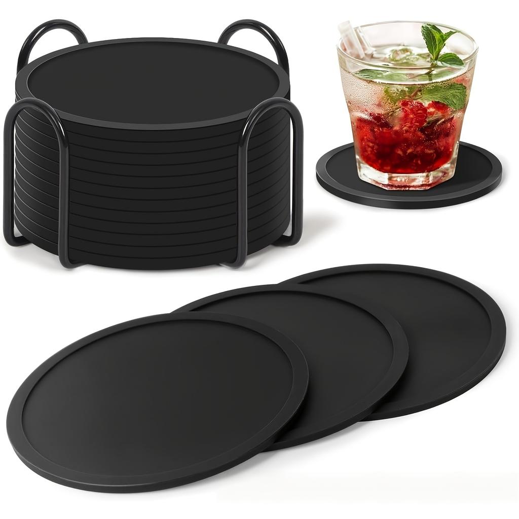 12PCS/Set Silicone Drinking Coasters Drink Coffee Cup Round Cup Mat With Holder Stand Jar Gripper Pads Tableware Accessories