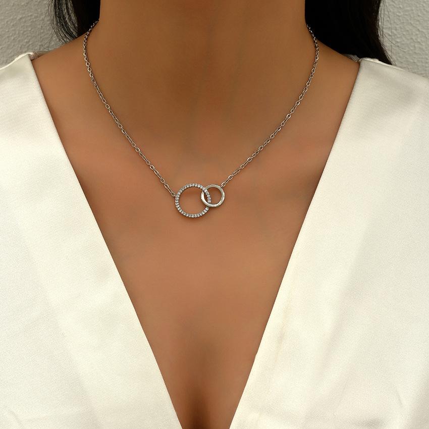 Luxury Necklaces for Women Fashion Thin Chain Minimalist Dainty Zircon Double Circle Pendant Necklace Jewelry Gifts