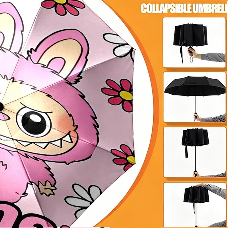 Custom Name Personalized Labubu Print Umbrella, Auto Open Close, 8‑Rib Sturdy Frame, Commute Camping Hiking Use, Birthday Gift