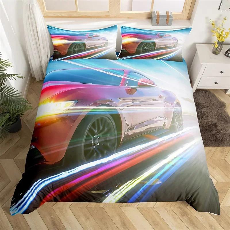 Racing Car Duvet Cover Kids Extreme Sports Game Quilt Cover Twin For Boys Microfiber Cool Speed Automobile Honeycomb Bedding Set