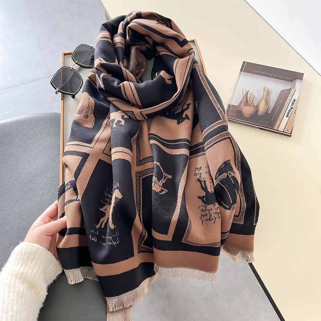 Fashion Cashmere Scarves For Women Winter Shawls Wraps Luxury Print Neckerchief Long Stoles Pashmina Warm Hijab Scarf For Ladies