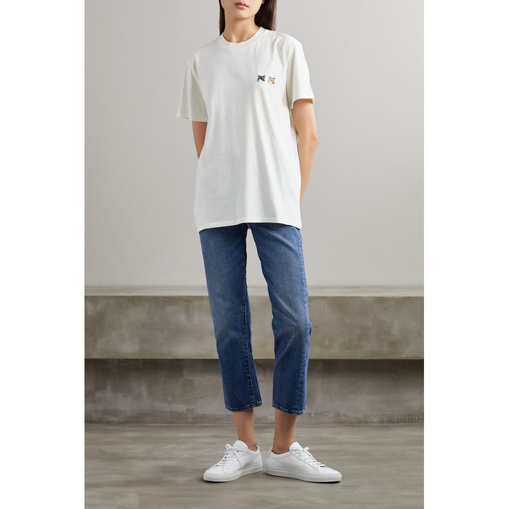 Summer Double-Headed Fox Embroidery Heavyweight Cotton Couple T-Shirt