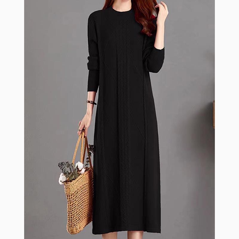 Herbst-Winter 2025 Lockerer Zopfmuster-Wollkleid