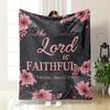 Pink Floral Accents On a Dark Background Surrounding Religious Text. for All Seasons Blanket Lunch Break Throw Gift