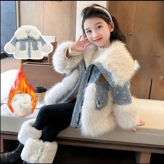 Winter Jacket Kids Girl Parkas Warm Faux Fur Coat For Girls Children Sequin Winter Clothes Soft Party Baby Girl Coats