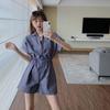 Retro Women’s Waist-Cinched Workwear Jumpsuit: 2026 Korean Style, Short-Sleeved, Loose Wide-Leg Shorts