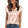 Damen Oberteile Mode Lässig V-Ausschnitt Kurzarm Bluse Business Lässige Oberteile Satin Seide Sommerhemd Arbeits Tuniken Oberteile