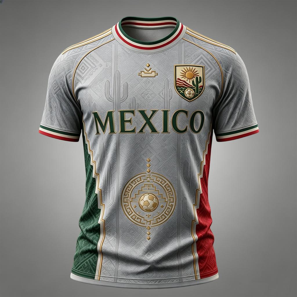 Men's Casual V-Neck Short Sleeve T-Shirt with Mexico Graphic Print for Fan Support