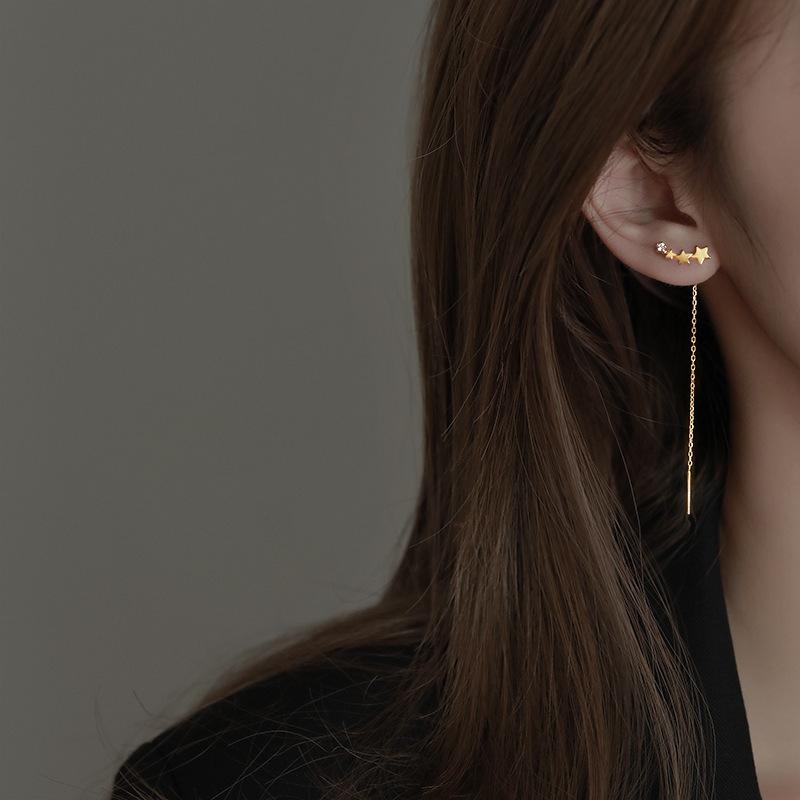 New European Star Ear Line Women's Dangle Earrings Gold Color Link Silver Color Heart Korean Fashion Crystal Ear Jewelry