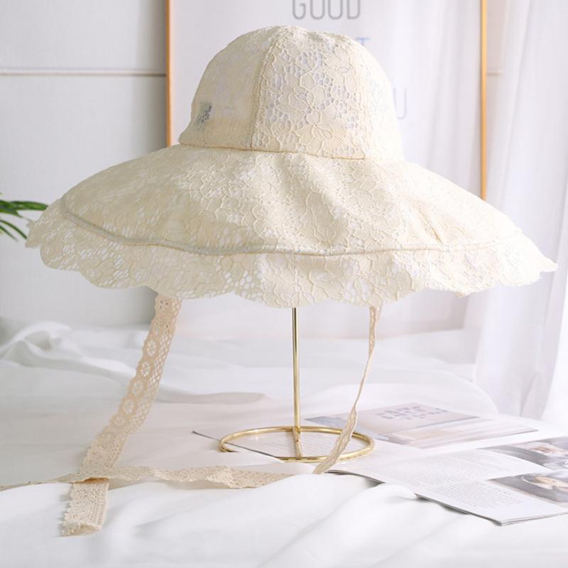 HT3574 2025 New Fashion Women Summer Hat Ladies Solid Lace Wide Brim Sun Hat Bucket Cap Female Elegant Packable Panama Beach Hat
