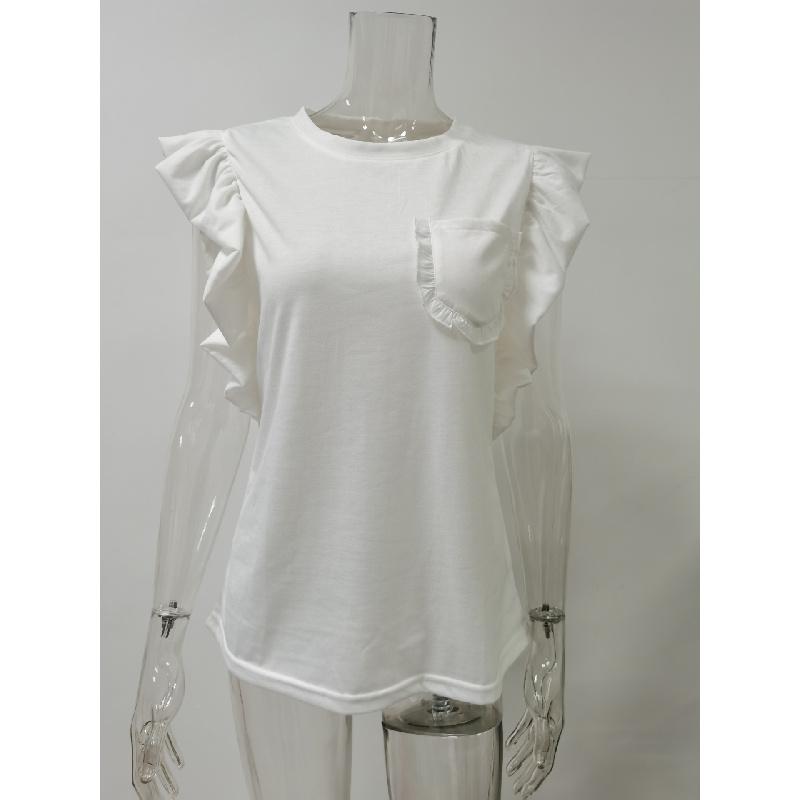 New 2026 Women's Round Neck Double Layer Ruffle Top Short Sleeve Casual T-Shirt