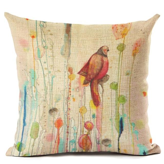Animal Bird Pattern Cushion Cover Bird Cotton Linen Decorative Pillowcase For Sofa Plant Pillow Case Cover Kussensloop Almohada