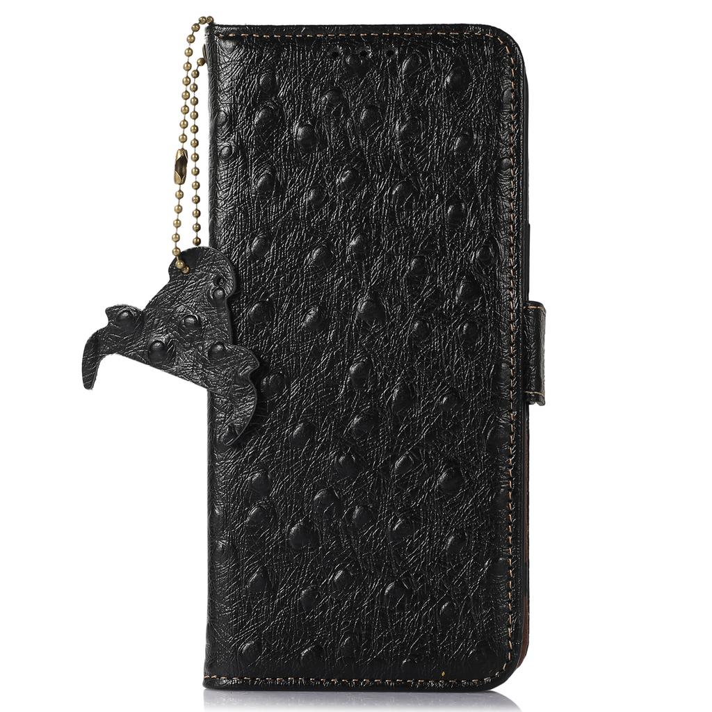 For Xiaomi 14T Pro Case RFID Blocking Genuine Cow Leather Phone Case Ostrich Texture