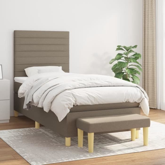 3137201 vidaXL Lit à sommier tapissier avec matelas Taupe 90x190 cm Tissu