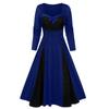 Women's Lace Color Block Patchwork Dress Vintage Long Sleeve Bow Dress Halloween Party Dress
