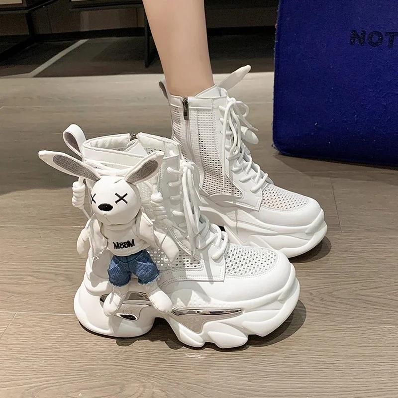 Modne damskie buty na grubej podeszwie, na koturnie, sznurowane, dekoracyjne, modne letnie buty damskie, wulkanizowane buty, nowoczesne buty