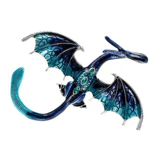 Retro Oil Dripping Flying Dragon Brooch Rhinestone Inlaid Enamel Brooches Pin