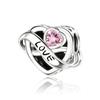 Copper Pink Heart Zircon Sparkling Swan Bead Dangle Bow Charm Fit Bracelet Women Diy Jewelry Gift Valentine'S Day