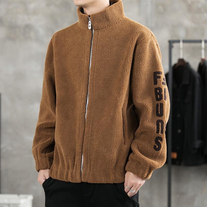 Lamb fleece sweater men's winter trend men's clothing youth hooded jacket fleece thickened men's jacket