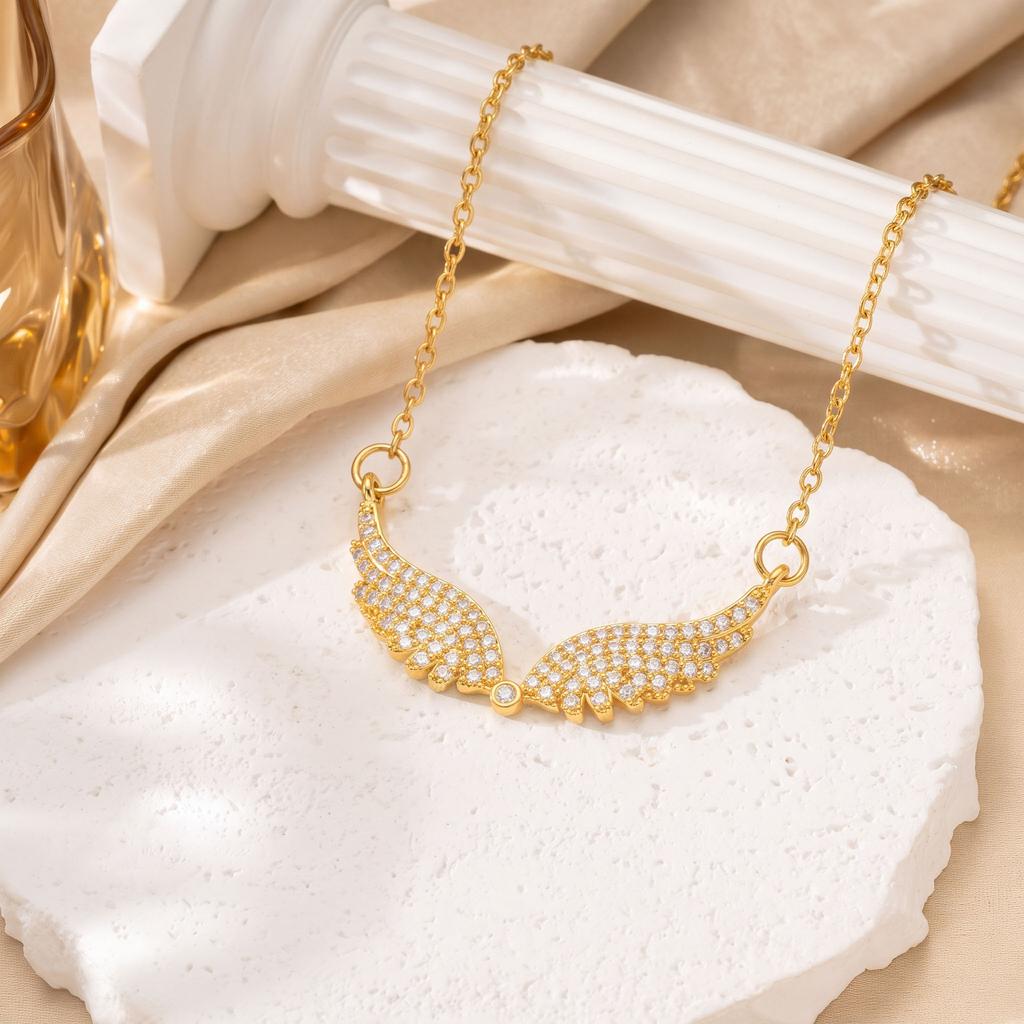 Collar Luz de Lujo Alas de Ángel Cadena para Clavícula Nicho Premium Alas Completamente Diamantadas Temperamento Versátil para el Trabajo Diario Cadena para el Cuello de Mujer
