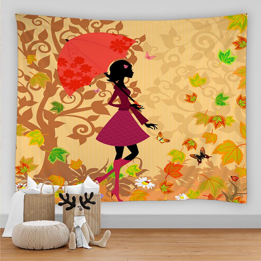 Мультфильм девушка настенный гобелен бабочка цветок мода искусство женский гобелен — фото 9