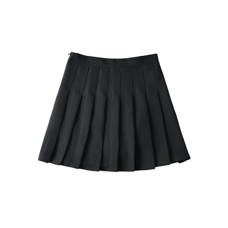 

YPFF Spring High-Waist Pleated Skirt: European & American Style, Solid Color, Lined, Anti-Exposure, Slim Fit for Women