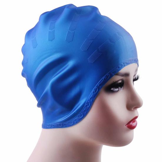 Cuffia da nuoto grande in silicone con protezione per le orecchie 3D, cuffia da bagno antiscivolo e impermeabile per donne e uomini, capelli lunghi/corti