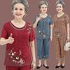 Große Größe Frauen 2 Stück Set Lose Druck Kurzarm T-shirt Tops + Hosen Anzüge Mittleren alters Mutter Sommer