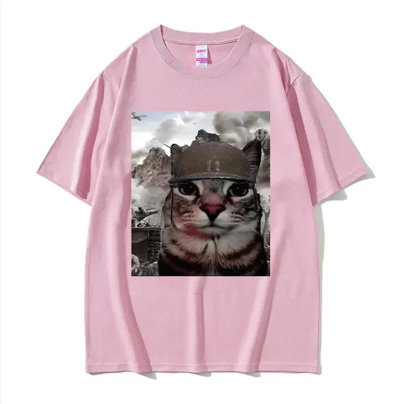 Thousand Yard Stare Funny Cat Meme T Shirts Women's Fashion Casual Short Sleeve T-shirts T-shirt Streetwear