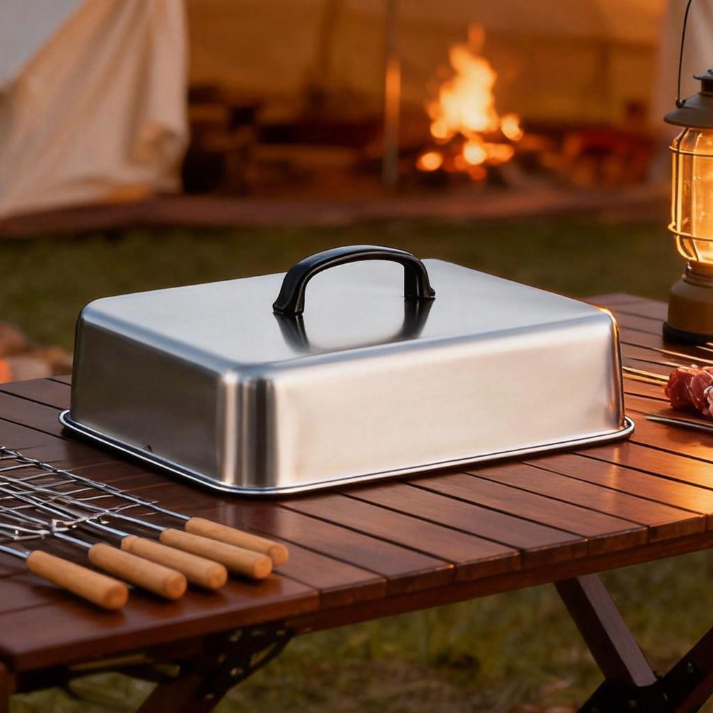 Stainless Steel Frying Pan Cover Barbecue Burgers Sandwiches Steak Pot Lid Rectangular Grill Basting Cover Cheese Melting Dome