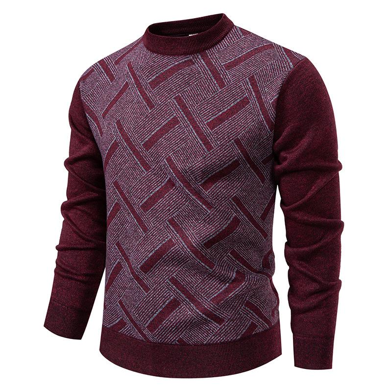 Autumn and Winter New Men's Fashion Trendy Striped Sweater Plus Velvet Thickened Casual Round Neck Warm