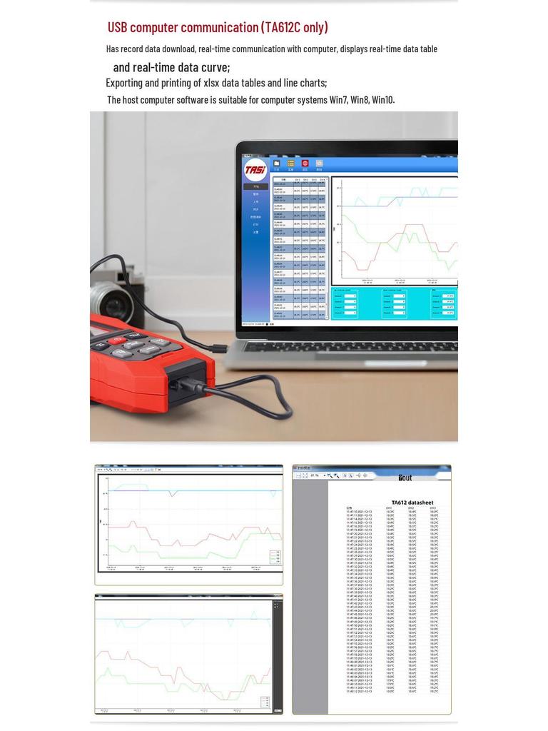 TEANST TA612C Four-Channel Contact Mold Surface Thermocouple Thermometer
