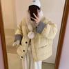 South Korea Dongdaemun short down cotton clothes women's plaid contrasting colors high-end small scarf fur collar jacket