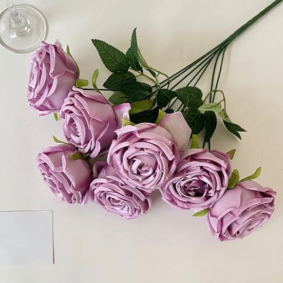 Artificial Rose Flower for Flower Arrangement 7 Heads Full Blooms Faux Silk Rose Bouquet with Stem for Home Office Party Wedding Decoration