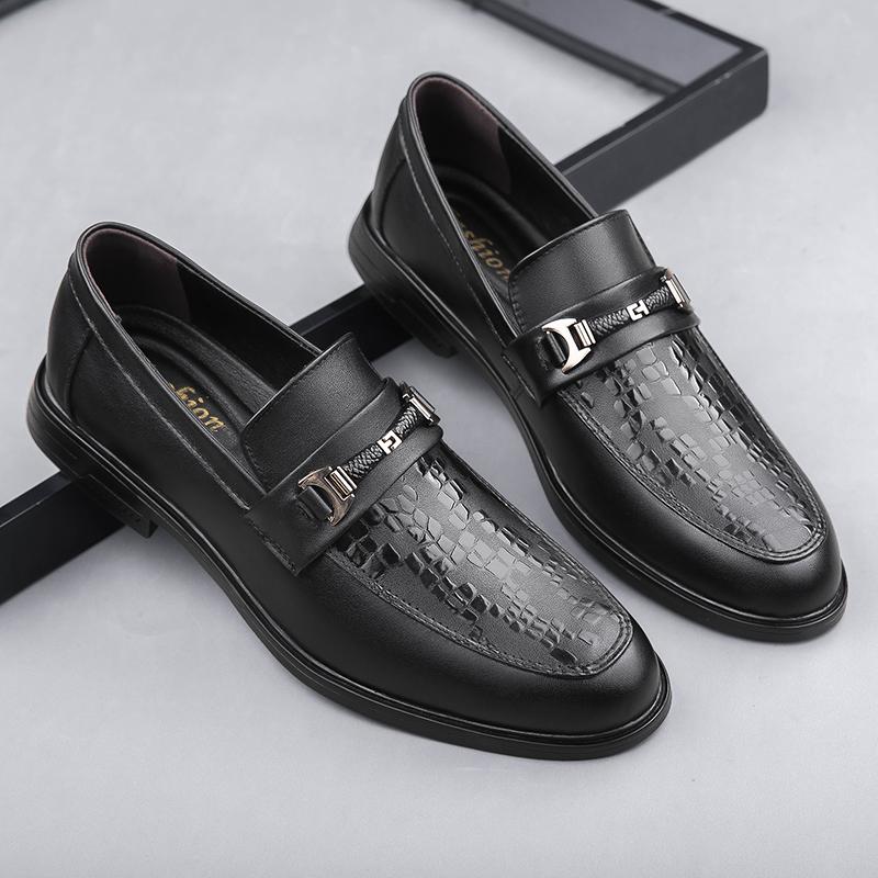 High Quality Black Loafers Men Shoes Luxury Brand Thick Soled Business Shoes Casual Genuine Leather Slip On Comfortable Shoes