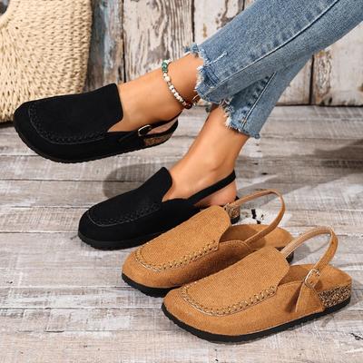 New Women's Shoes with A Large Toe Cap and An Empty Back, Comfortable Soft-soled Suede, Retro Style