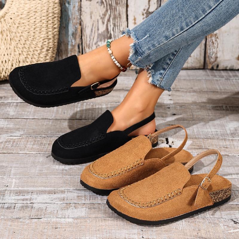 New Women's Shoes with A Large Toe Cap and An Empty Back, Comfortable Soft-soled Suede, Retro Style