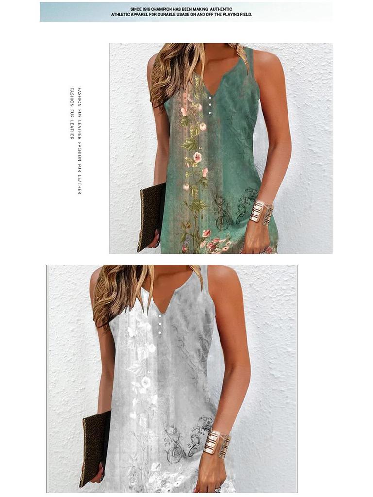 Women's Summer 2025 Slimming V-Neck Sleeveless Print Dress