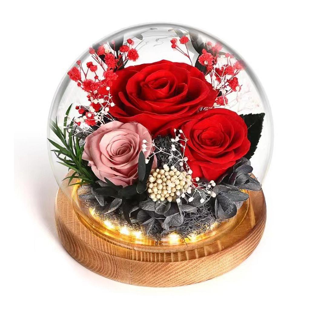 Eternal Flower Rose Glass Cover Finished Gift Box Valentine's Day Wedding Creative Gift for Girlfriend Eternal Flower Ornament
