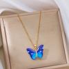 Simple Resin Butterfly Necklace for Women Gradient Colorful Insect Pendant Clavicle Chain Necklace Exquisite Party Jewelry