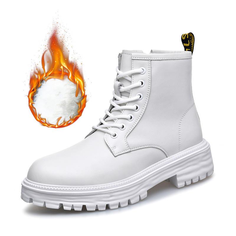 Fashion Men Fashion Original Leather Boots Black White Autumn Winter Shoes Cowboy Tooling Work Boot Handsome Platform Ankle Botas Hombre