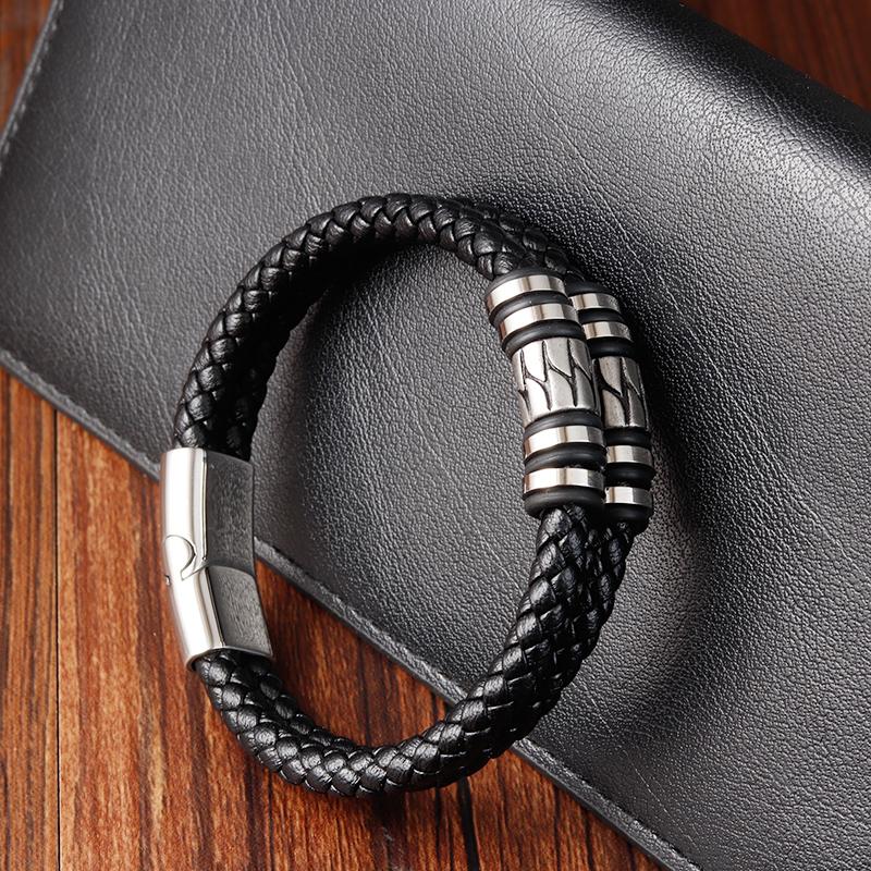 Modische 2-lagige Lederarmbänder mit Edelstahl-Magnet Trendiges mehrlagiges Armband Herren Schmuck Männliches Armband Großhandel Großmenge