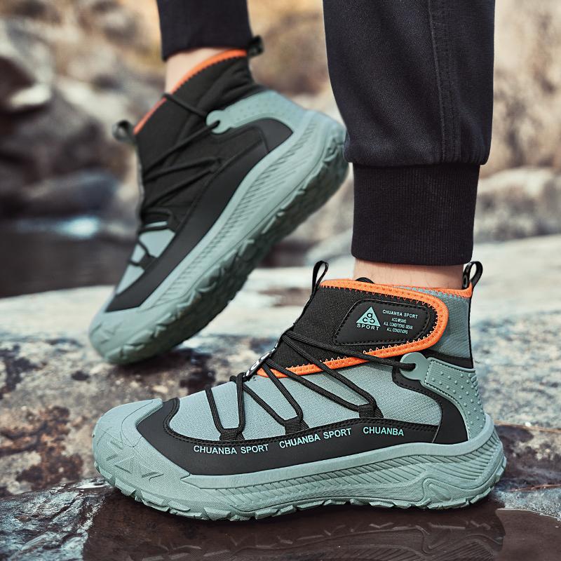 2025 Outdoor Green Walking Shoes Men Fashion High Top Casual Boots Men Platform Breathable Hiking Shoes For Men Trekking Boots
