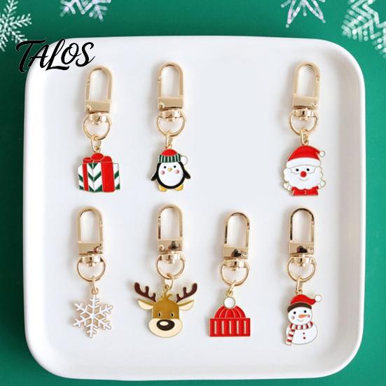 Christmas Party Keychain Cartoon Keychain, Enamel Santa Snowman Elk Snowflake Bag Charm, Holiday Decoration Xmas Theme Pendant for Backpacks Handbags